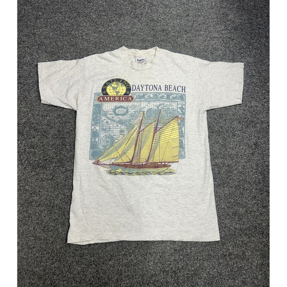 Vintage Daytona Beach Sail Boats Gray Single Stitch Graphic T-Shirt Size Medium - Picture 1 of 8